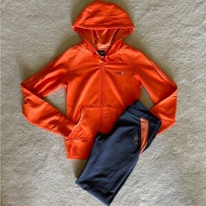 Victoria’s Secret Sport VSX Orange Gray Hooded Zipup Sweatshirt and Leggings Set